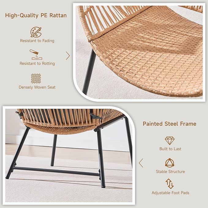 ONBRILL Outdoor Egg Chair, Indoor Lounge Chair for Patio, Bedroom, Living Room, Porch - Grey
