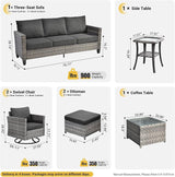 ovios Patio Furniture Set, 7 Pieces Outdoor Wicker Sofa Couch with Swivel Rocking Chairs Glass Table Comfy Cushions - Photo 7