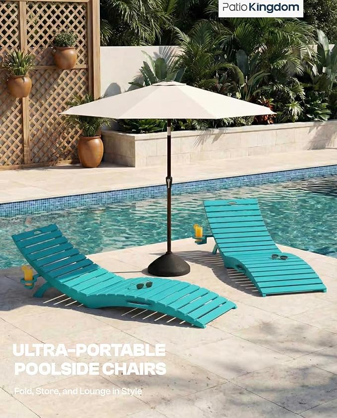 in-Pool Lounge Chairs Set of 2, Folding HDPE Pool Chairs Anti-Floating No Sandbags with Cup Holder & Handles - Photo 9