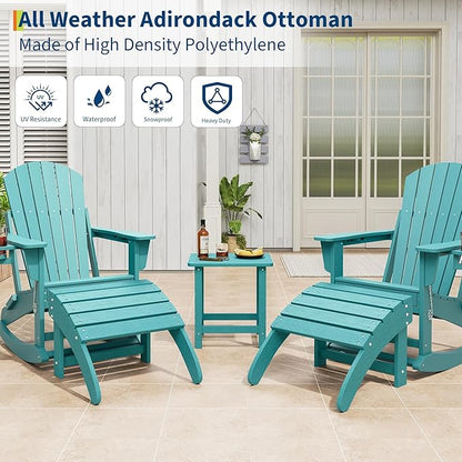 HDPE Adirondack Ottoman Foot Rest, Weather Resistant Outdoor Footstool for Adirondack Chair, Resin Patio Porch Poolside Lawn and Backyard Use