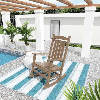 WO Home Furniture Patio Rocking Chair Farmhouse Outdoor HDPE UV Weather Resistant (Weathered Wood)