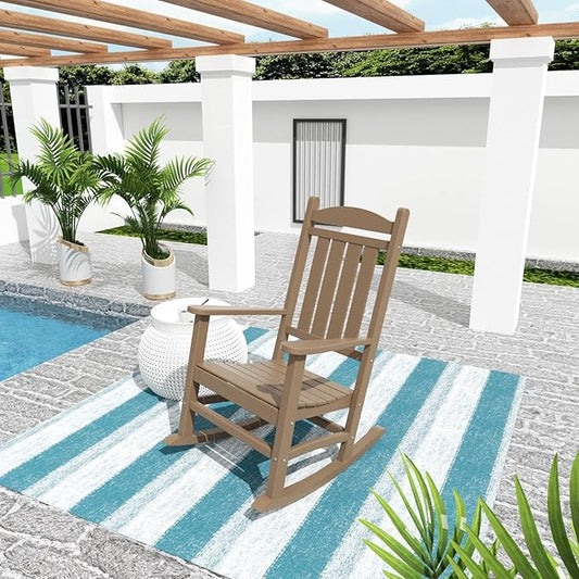 WO Home Furniture Patio Rocking Chair Farmhouse Outdoor HDPE UV Weather Resistant (Weathered Wood)