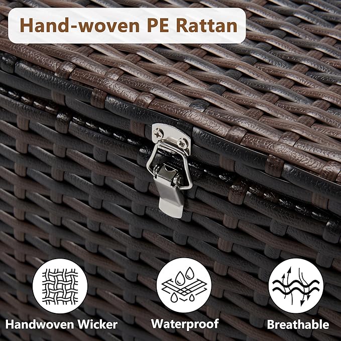Wicker Patio Storage End Table, 80 Gallons PE Rattan Side Table, Extra Large Storage Space, Square Resin Coffee Table for Porch, Poolside, Garden,Backyard Dark Brown