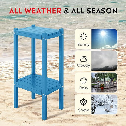 Costaelm Outdoor Side Table, 2-Tier Small Patio Coffee Tables for Outside, Outdoor End Tables for Patio, Adirondack Side Table for Outside, Outside Table for Pool, Porch, Garden, Pacific Blue