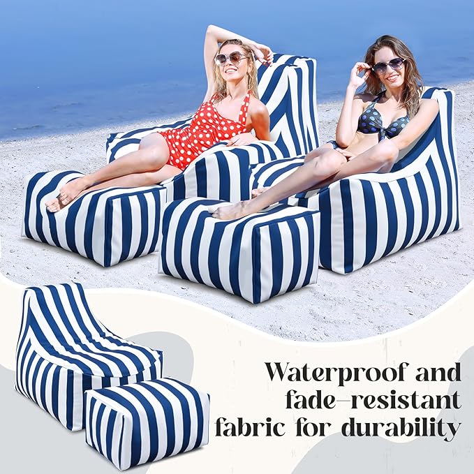 Outdoor Bean Bag Chair with Ottoman, Large Patio Lounge Chair for Adults, Thick Filled Lounger for Pool, Deck - Photo 6