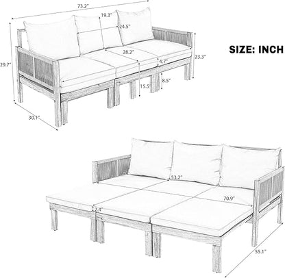 LUMISOL Outdoor Patio Day Bed Sofa, 3 Seat Convertible Sleeper Sofa for Poolside Backyard, Patio Furniture Lounge Couch with Cushion, Brown