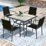 Outdoor Dining Table with Square Wooden-Like PVC Table Top and Umbrella Hole for Bistro, Garden, Poolside, Backyard - Photo 2