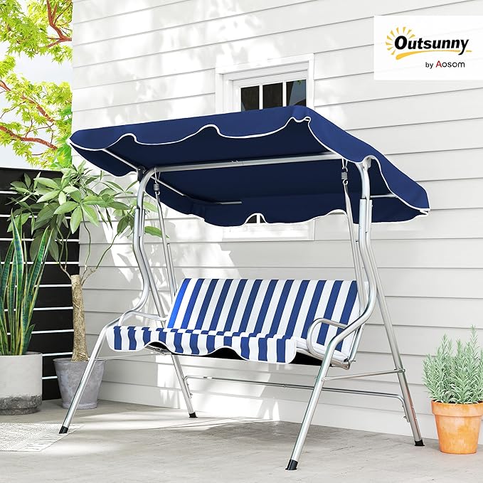 Outsunny 3-Person Porch Swing with Canopy, Patio Swing Chair, Outdoor Canopy Swing Bench with Adjustable Shade - Photo 2
