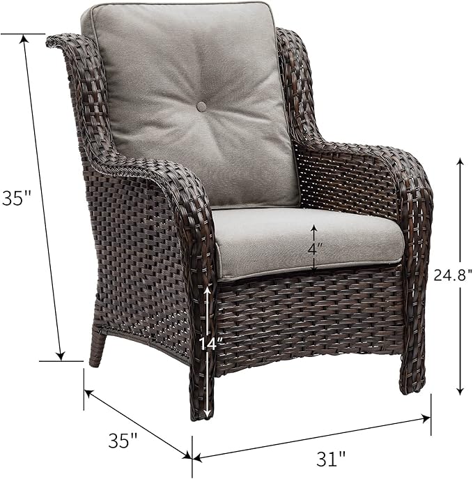 HUMMUH 4 Piece Patio Conversation Furniture Set PE Wicker Rattan Outdoor Loveseat Sofa,Patio Chairs,Coffee Table for Garden,Poolside,Backyard,Deck