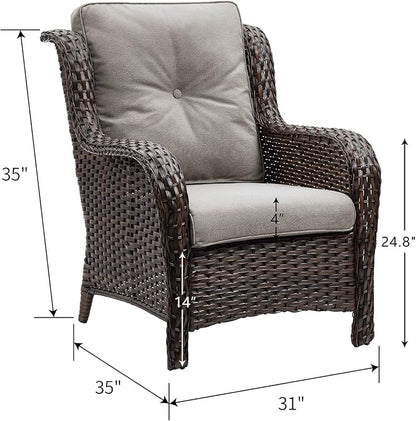 HUMMUH 4 Piece Patio Conversation Furniture Set PE Wicker Rattan Outdoor Loveseat Sofa,Patio Chairs,Coffee Table for Garden,Poolside,Backyard,Deck