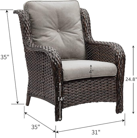 HUMMUH 4 Pieces Patio Bistro Set Wicker Patio Chairs Set of 2 with Ottomans Rattan Outdoor Furniture Conversation Set for Yard,Garden,Porch…