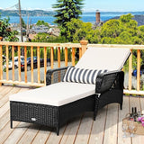 COSTWAY PE Rattan Chaise Lounge Chair Armrest Recliner Adjustable Pillow Black - Photo 2