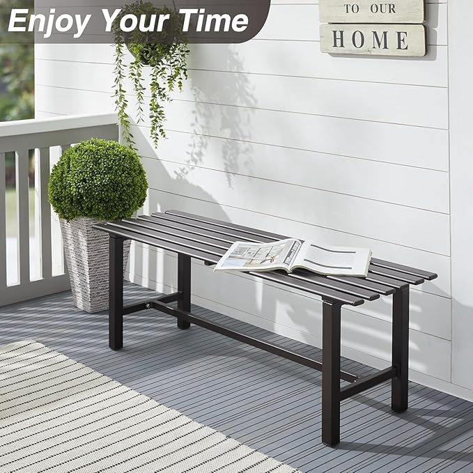 Outdoor Garden Bench, 2-Person Metal Patio Bench Weatherproof Outdoor Backless Bench, Anti-Corrosion and Anti-Rust Garden Benches for Garden Lawn Porch Park Backyard