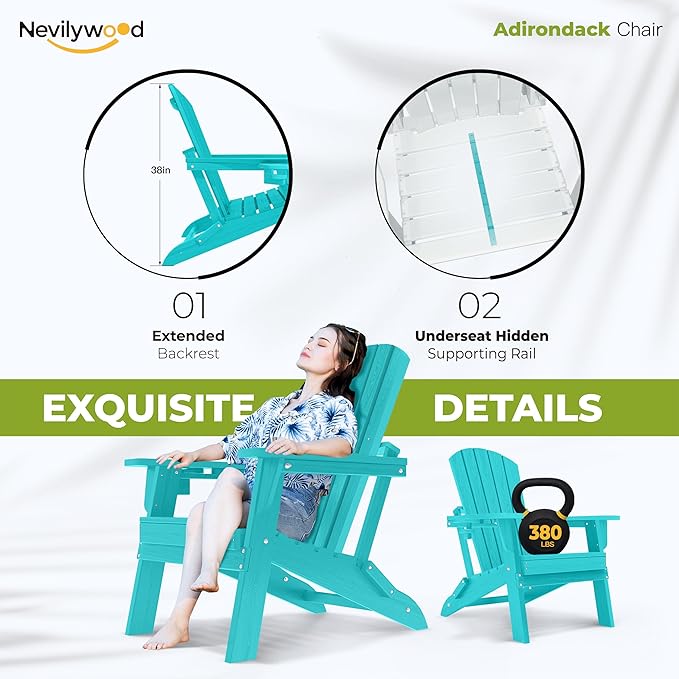 nevilywood HDPE Foldable Adirondack Chairs Set of 2, Waterproof All-Weather Outdoor Design, for Fire Pit, Patio & Beach - Photo 6