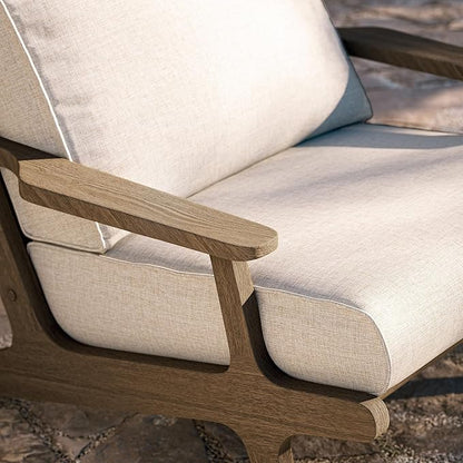 Modway Saratoga Teak Outdoor Lounge Chair in Pebble – Oversized Patio Accent Armchair with Wood Frame and Weather-Resistant Cushions