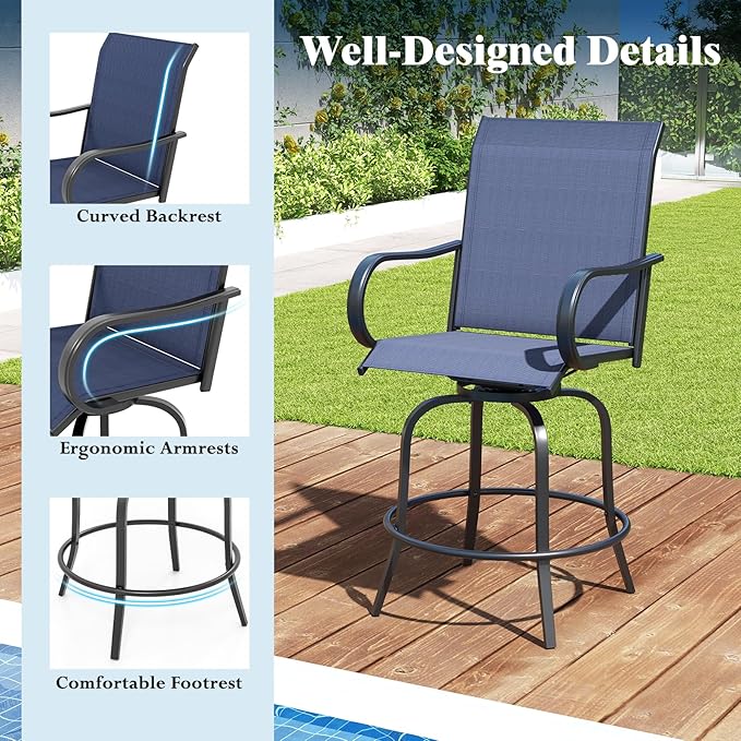 Tangkula Outdoor Swivel Bar Stools Set of 2, Bar Height Tall Patio Chairs with Armrests & High Back - Photo 7