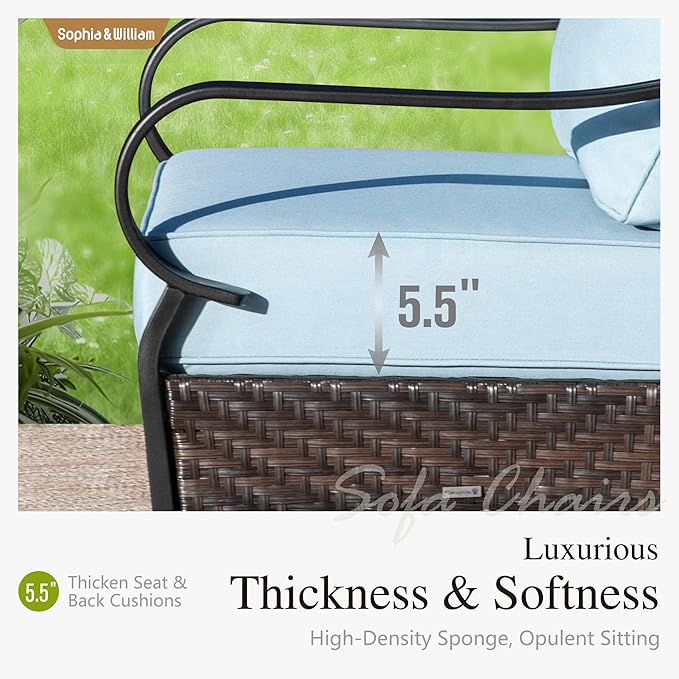 Sophia & William Patio Furniture Set, 5 Piece Metal Outdoor Conversation Set with 3-Seater Outdoor Couch, 2 Sofa Chairs - Photo 5