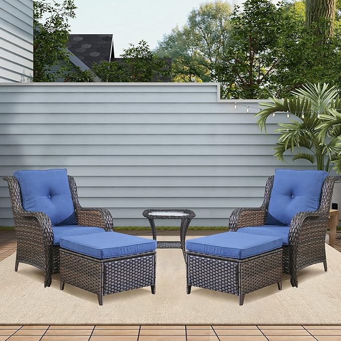 Rilyson Wicker Patio Furniture Set - 5 Piece Rattan Outdoor Sectional Conversation Sets with 2 Chairs - Photo 2