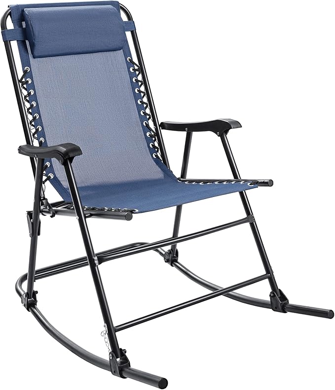 Flamaker Patio Rocking Chair Zero Gravity Chair Outdoor Folding Recliner Foldable Lounge Chair Outdoor Pool Chair for Patio, Poolside and Camping (Blue)