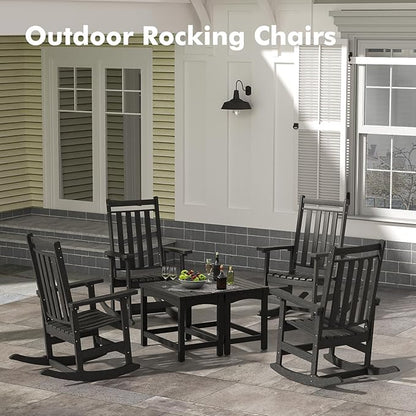 Oversized Outdoor Rocking Chair,All Weather Rocker Chair with More Comfortable Seat Panel for Porch Patio Outside(Black)