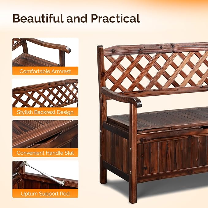VINGLI Outdoor Storage Bench, Large Wood Deck Box with Seating, Weatherproof Outdoor Bench with Storage Loveseat - Photo 4