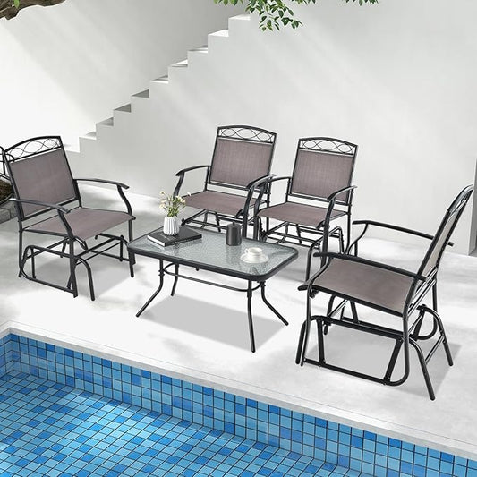 Giantex Patio Glider Chairs Set - 4 PCS Gliding Rocking Chairs w/Weather-Resistant Fabric, Heavy-Duty Metal Frame, 400 Lbs Weight Capacity, Outdoor Swing Glider for Garden, Yard, Poolside (4, Brown)