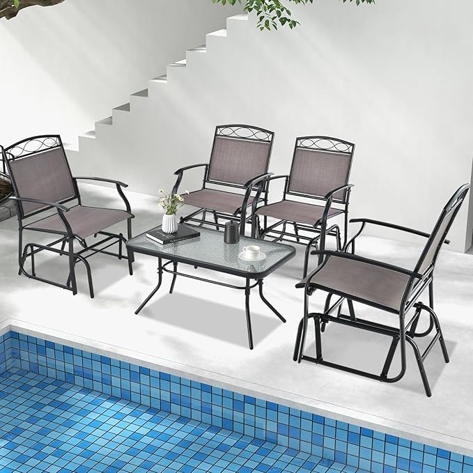 Giantex Patio Glider Chairs Set - 2 PCS Gliding Rocking Chairs w/Weather-Resistant Fabric, Heavy-Duty Metal Frame, 400 Lbs Weight Capacity, Outdoor Swing Glider for Garden, Yard, Poolside (2, Brown)