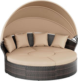 Crownland Outdoor Daybed with Retractable Canopy, Patio Round Daybed with Washable Cushions, Clamshell Sectional Seating - Photo 1