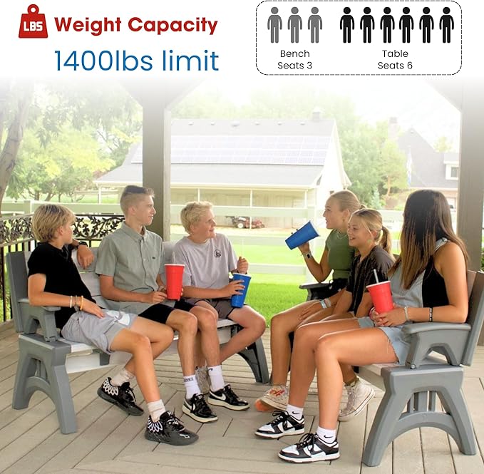Convert-a-Bench 2-in-1 Outdoor Bench & Picnic Table - Foldable, Weather-Resistant Seating - Perfect for Patio, Lawn - Photo 5