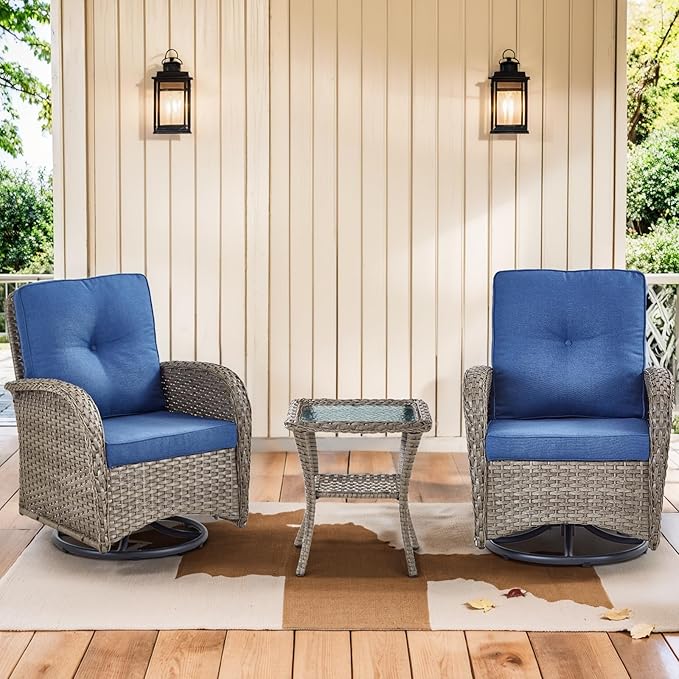 3 Pieces Patio Bistro Set Outdoor Swivel Rocker Patio Chairs with Side Table Patio Furniture for Deck Porch Garden - Photo 7