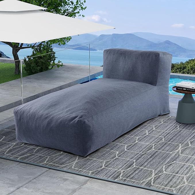 Dineli Chaise Lounge Chair Outdoor Bed Lounger Outdoor Couch Sofa for Pool Comfy Patio Furniture Foam Filling Bean Bed Chair Lazy Sofa for Outside, Water-Resistant Sunbed (Denim Blue, 70'' Length)