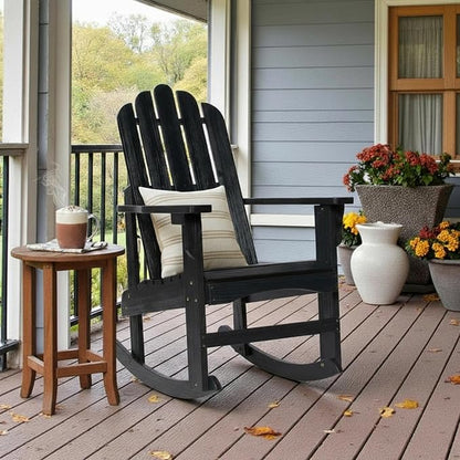Shine Company Marina Adirondack Porch Rocker, Indoor Outdoor Wood Rocking Chair, Black