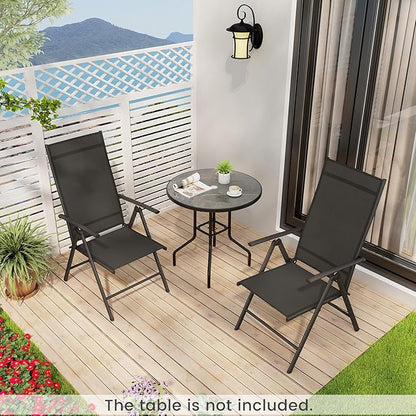 Giantex Folding Patio Chairs, High Back Outdoor Chairs with 7-Level Adjustable High Backrest, Portable Reclining Chairs for Lawn Porch Garden Poolside Camping, No Assembly, Black