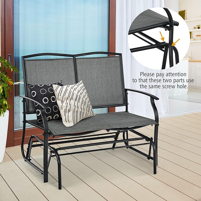 Tangkula 2-Person Patio Glider Bench, Outdoor Rocker Glider Loveseat Chair W/Heavy-Duty Steel Frame - Photo 7