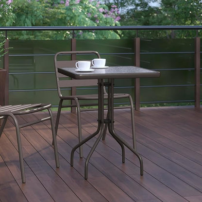 Flash Furniture Barker 23.5'' Square Indoor/Outdoor Tempered Glass Metal Frame Side Table, Bronze