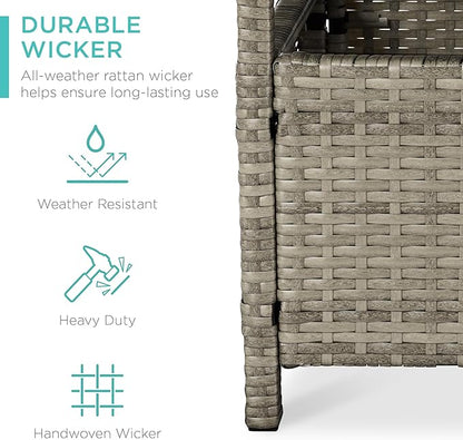Best Choice Products Wicker Side Table with Umbrella Hole, Square PE Rattan Outdoor End Table for Patio, Garden, Poolside, Deck w/UV-Resistant Frame, Storage Space - Taupe