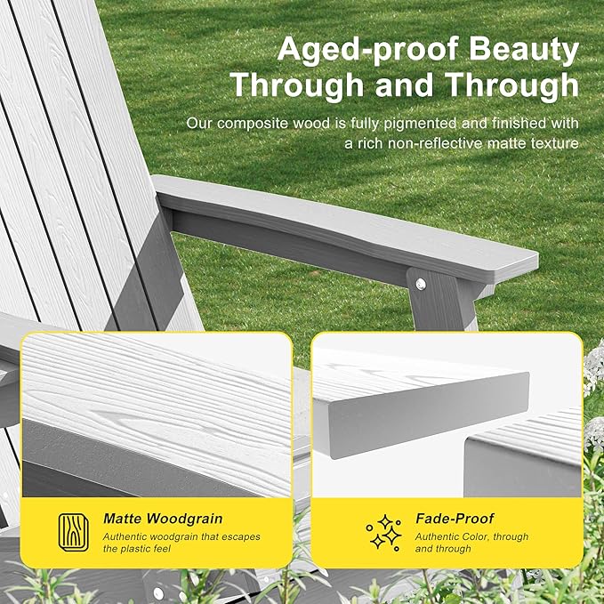 HDPE Foldable Adirondack Outdoor Chair with Cup Holder, Weather Resistant Heavy-Duty Patio Chair for Patio, Backyard, Deck, Fire Pit, Lawn and Porch, White