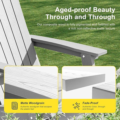 HDPE Foldable Adirondack Outdoor Chair Set of 4 with Cup Holder, Weather Resistant Heavy-Duty Patio Chair for Patio, Backyard, Deck, Fire Pit, Lawn and Porch, White