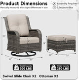 4 Piece Outdoor Wicker Patio Furniture Set, Outdoor Swivel Rocker Patio Chairs Set with Thickened Olefin Cushions - Photo 2