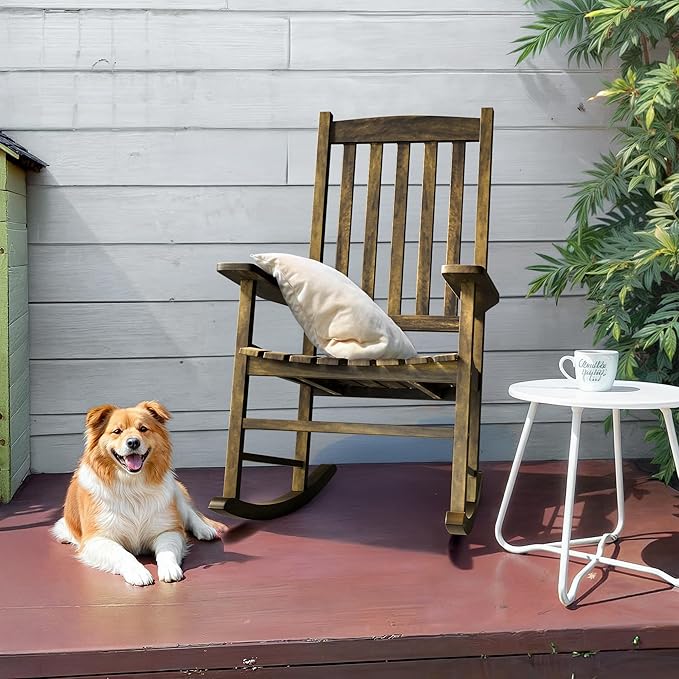 SUPER DEAL Outdoor Rocking Chair Set of 2, All Weather Resistant Wood Outdoor Indoor Patio Porch Rocker Chair,Natural