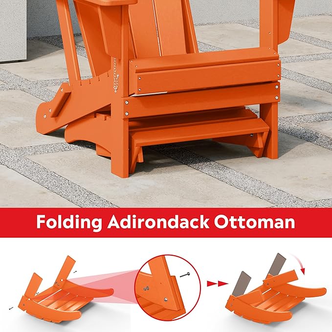 Costaelm Adirondack Chair Footrest Foldable Ottoman, Folding Ottoman Outdoor Foot Rest for Patio Waterproof, Adirondack Ottoman Outdoor, Orange
