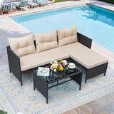 Greesum 3 Piece Patio Furniture Set Outdoor Wicker Rattan Sectional Sofa with Cushions & Coffee Table for Yard, Garden - Photo 3