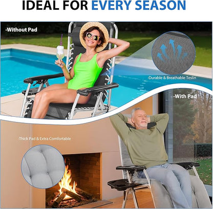NEWBULIG Zero Gravity Chair, Folding Outdoor Patio Recliner, Reclining Camping Lounge Chair with Cup Holder Trays and Removable Cushion for Indoor Outdoor Beach