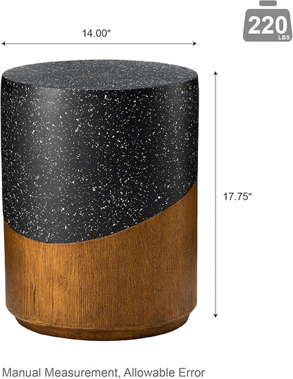 Giltzhome 17.25" H Decorative Garden Stool, Faux Terrazzo End Table Planter Stand Accent Table for Garden Patio Lawn Home Indoor Outdoor, Black