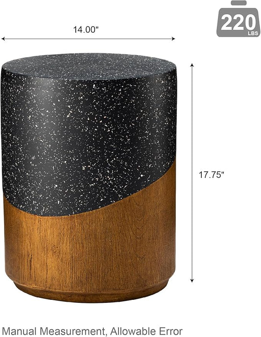 Giltzhome 17.25" H Decorative Garden Stool, Faux Terrazzo End Table Planter Stand Accent Table for Garden Patio Lawn Home Indoor Outdoor, Black