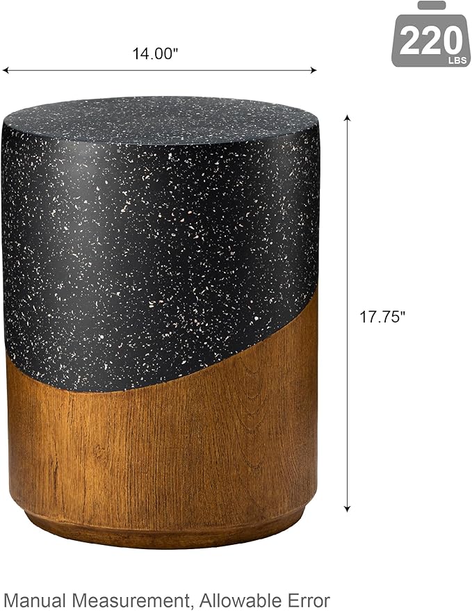 Giltzhome 17.25" H Decorative Garden Stool Set of 2, Faux Terrazzo End Table Planter Stand Accent Table for Garden Patio Lawn Home Indoor Outdoor, Black