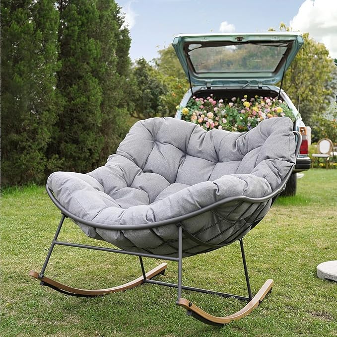 Grand patio Outdoor Rocking Chair with 2 Cushions, E-Coated Papasan Rocking Chair with Cushion - Photo 8