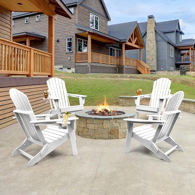 FUNBERRY Folding Adirondack Chair Set of 4, All Weather HDPE Fire Pit Chairs with Cup Holder for Outdoor - Photo 6
