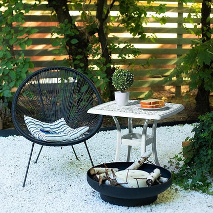 Bonnlo 21 Inch Cast Aluminum Outdoor Side Table with Umbrella Hole, Anti-Rust Coffee Bistro Table for Outdoor, Patio, Garden, Porch, Balcony End Table (Square, White)