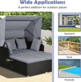 Tangkula Patio Rattan Daybed with Retractable Canopy, Outdoor Wicker Sunbed Lounger with 2 Foldable Side Tables - Photo 9